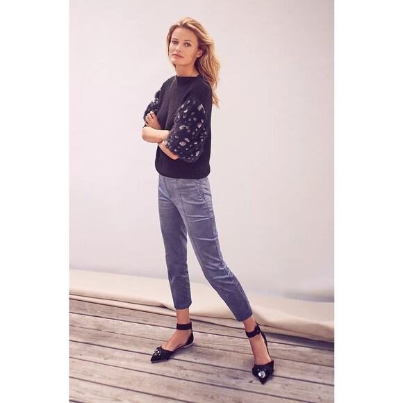 Anthropologie Knitted & Knotted Mock Neck Fuzzy Spotted Print Sleeve Sweater - Picture 2 of 14